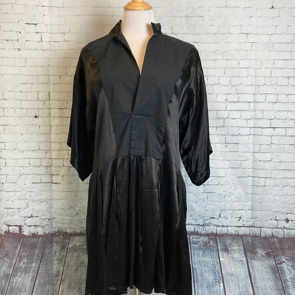 Collection Privee? Italian Smock Dress Tunic Mixed Cotton Satin Dolman Sleeve 42 - Picture 1 of 16